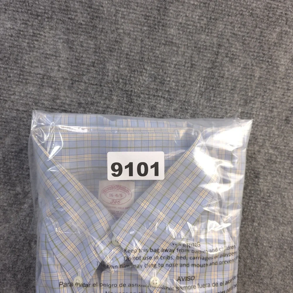 Brooks Brothers Dress Shirt 16‎ 4/5 Non Iron Blue Check Button Down Cotton